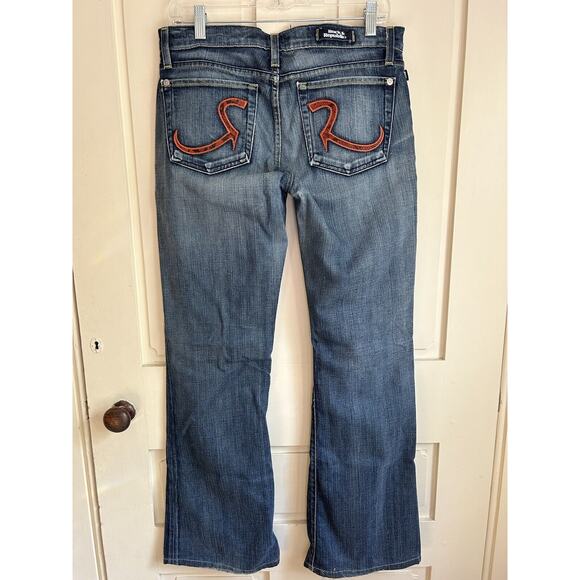 Rock Republic Wide Leg Jeans, Size 30-Women’s/Orange Logo Back Pocket - Picture 2 of 8